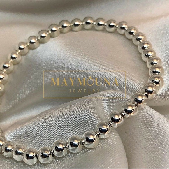 Sterling Silver Beaded Balls Stretch Bracelet - Picture 5 of 7